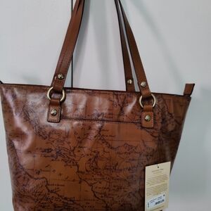 Patricia Nash Alessano Leather Tote Bag Map Design NWT